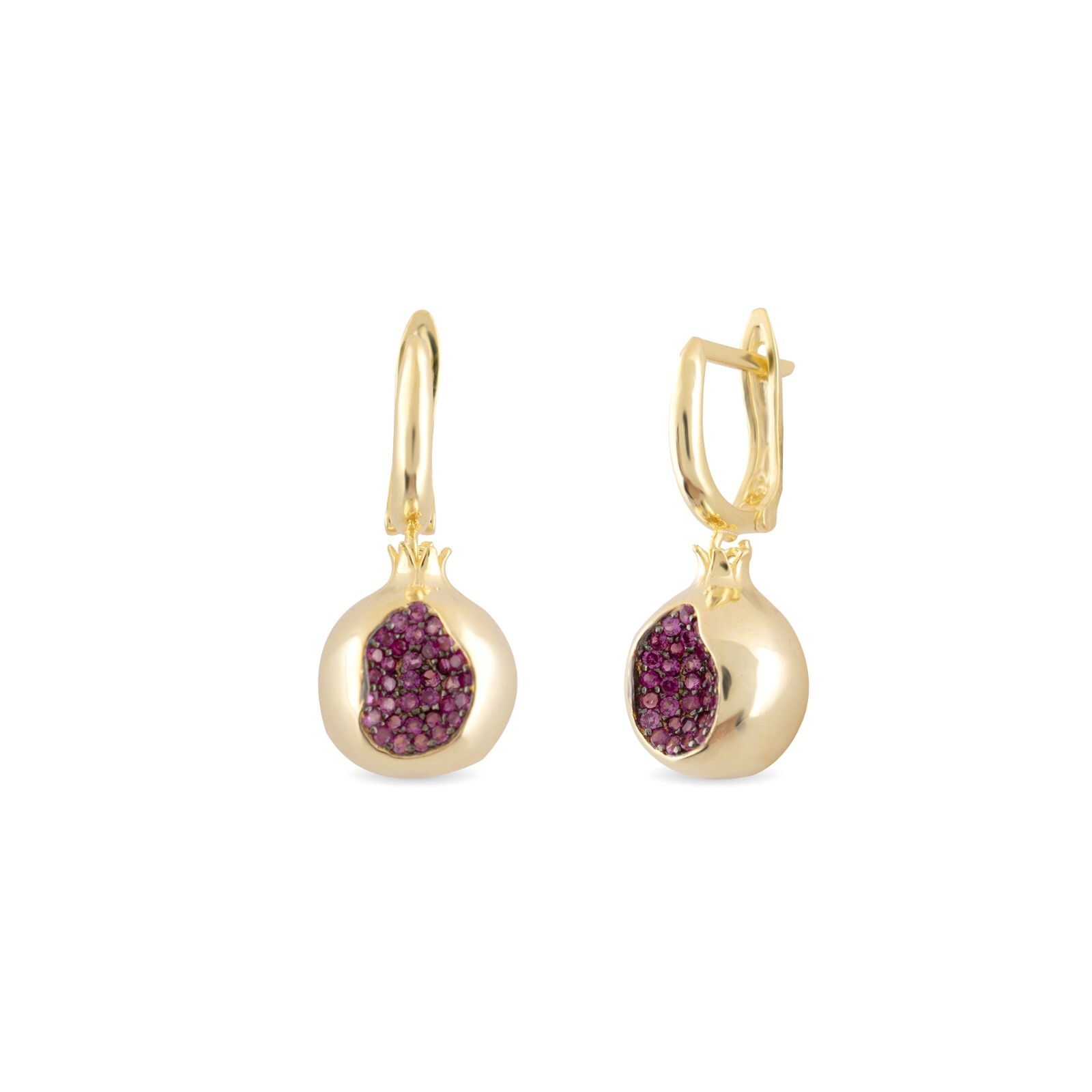 14k Gold Pomegranate Dangle Earrings Ruby Gemstone Pomegranate Earrings Women