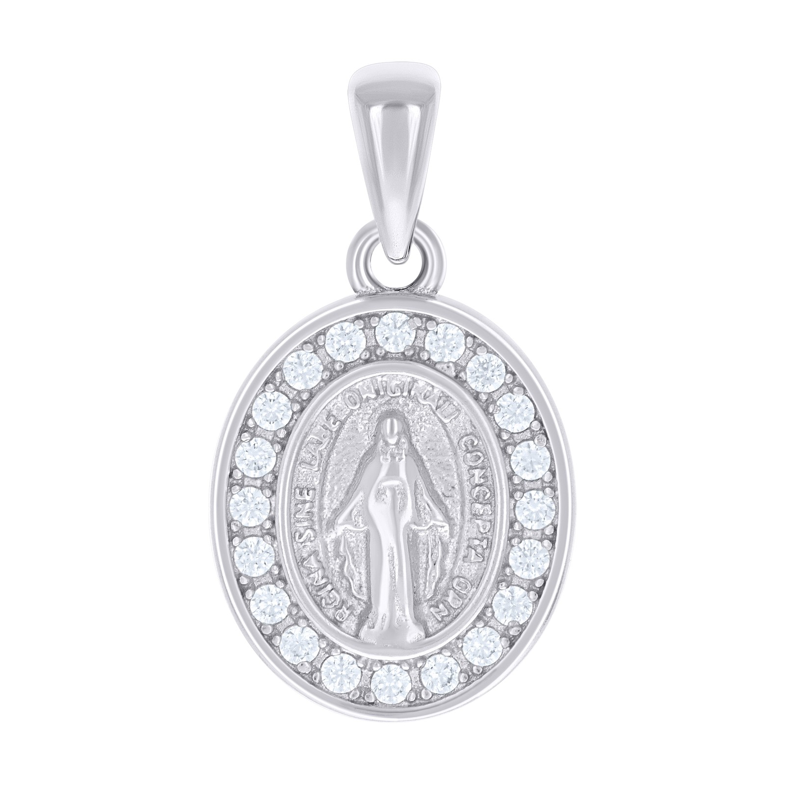 925 Sterling Silver Unisex Cubic-Zirconia Oval Miraculous Virgin Mary Pendant