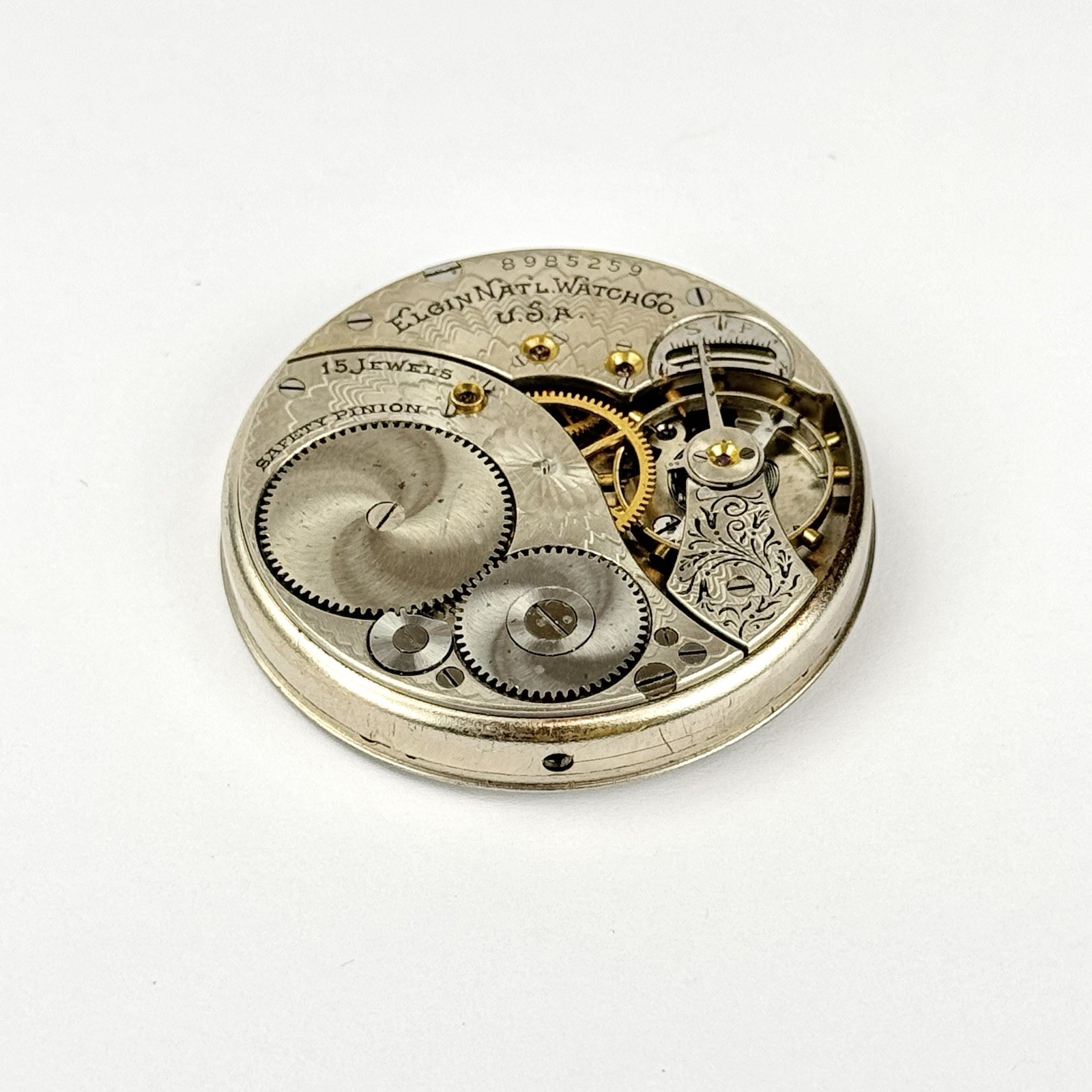 Elgin 260 Pocket Watch Movement 1900, 39.7mm 12S, 15j Good Balance Repair (939)