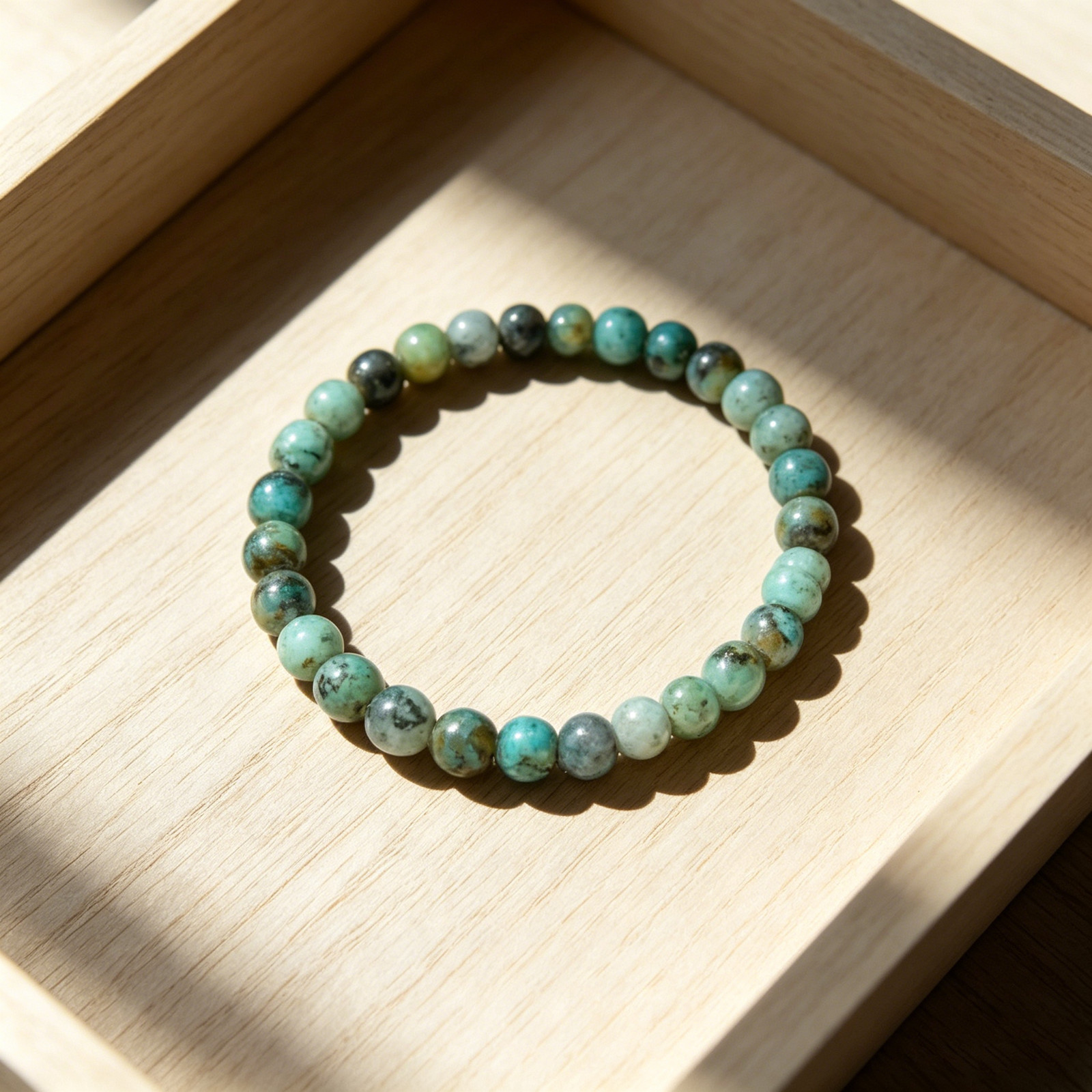 Natural African Turquoise Beaded Bracelet 4mm Healing Stone Boho Yoga Jewelry