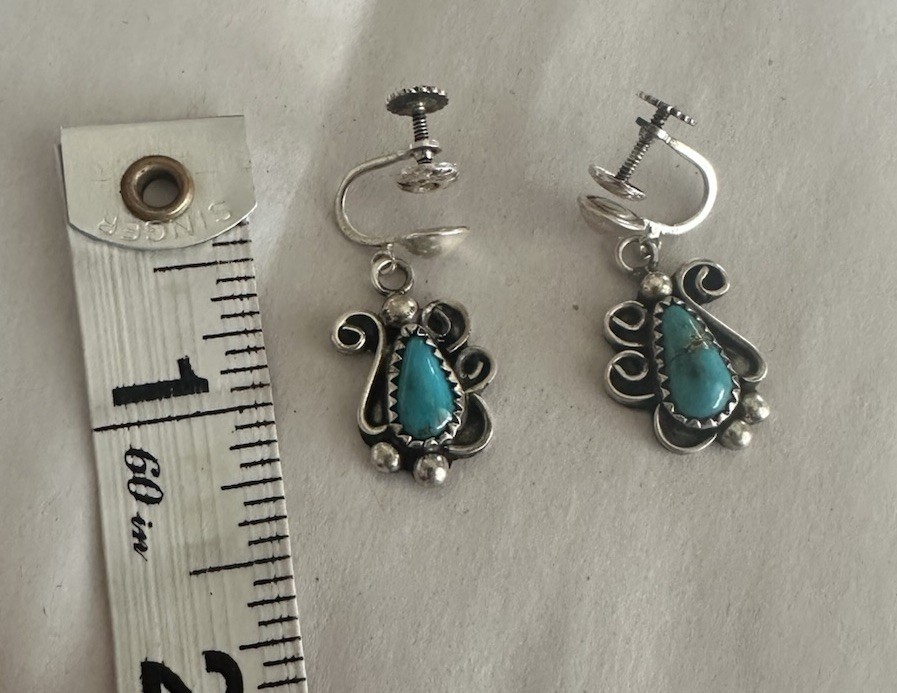 Vintage Sterling Silver Navajo SW Turquoise AM Signed Screwback Earrings 5.59g
