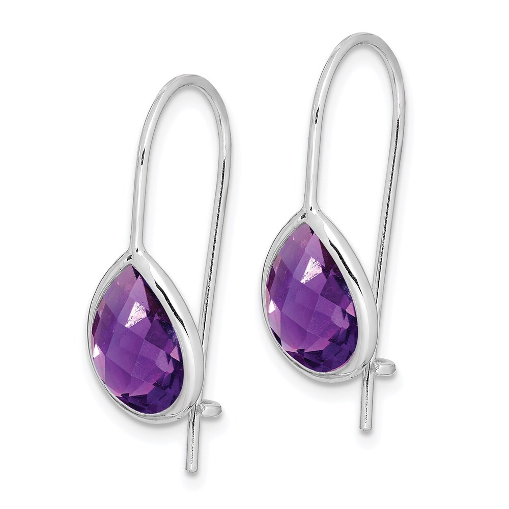 20mm Sterling Silver Rhodium-plated Amethyst Teardrop Dangle Earrings