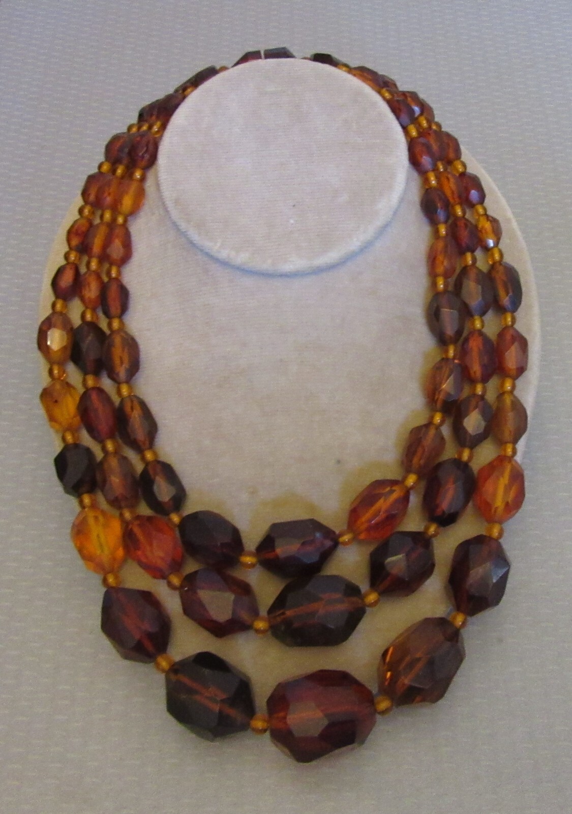 vintage Bakelite Bead Multicolor Clear Amber Triple Strand Necklace TESTED 153g