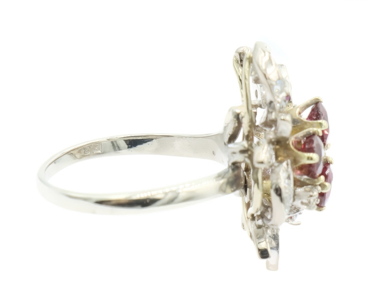 Mid-Century Style 1.20 Ctw Round Garnet & Single-Cut Diamond 14KT Gold Ring