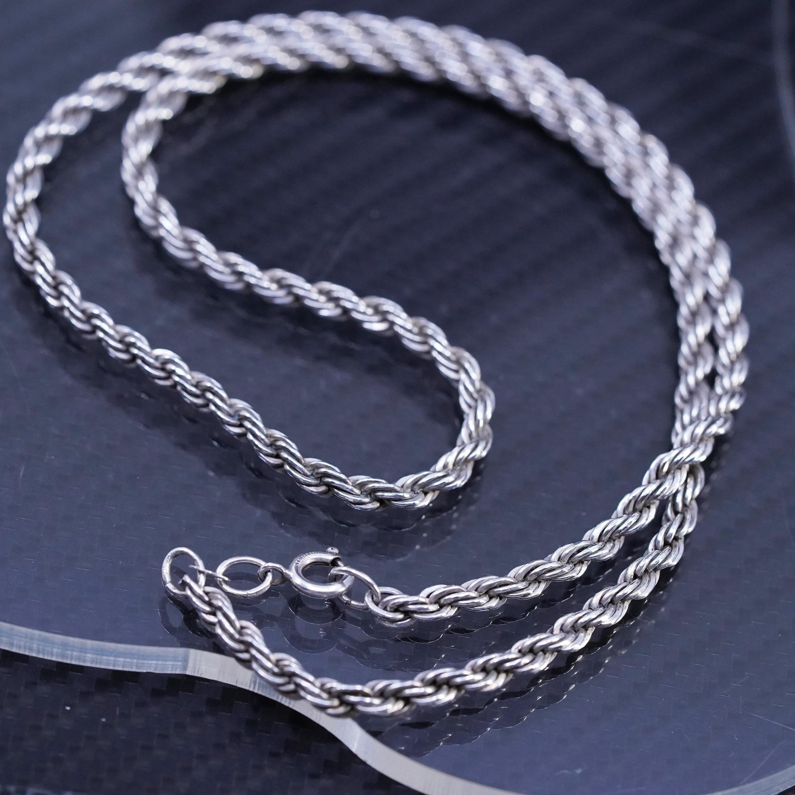 24” 4mm, vintage Armbrust sterling silver 925 French rope chain necklace