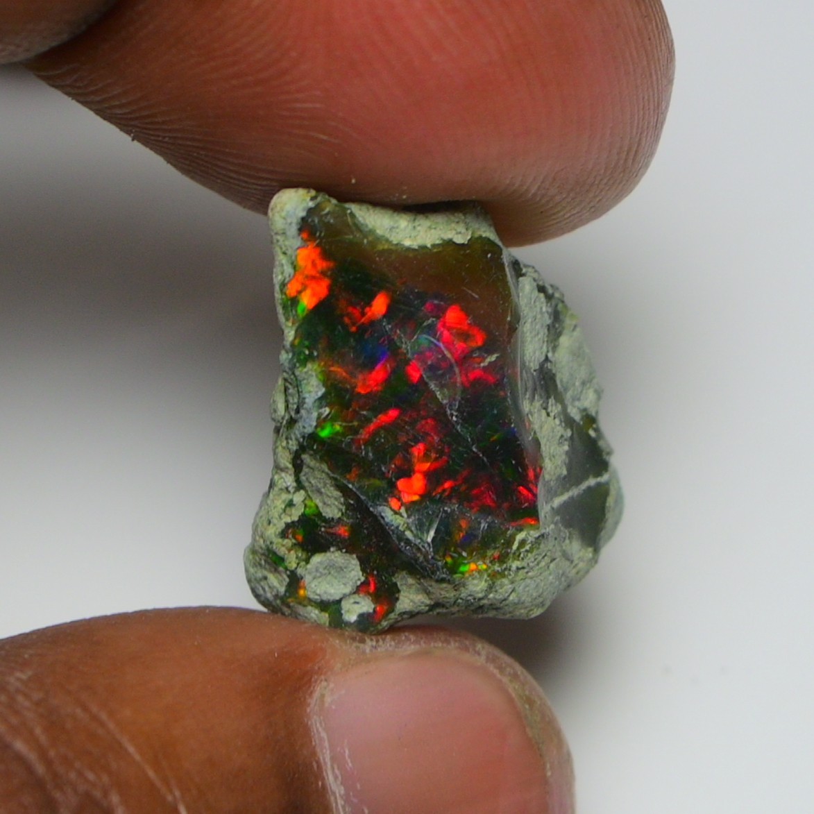 12ct Natural Black Opal Rough Ethiopian, Fire Opal Gemstone, 20x16MM Welo Opal