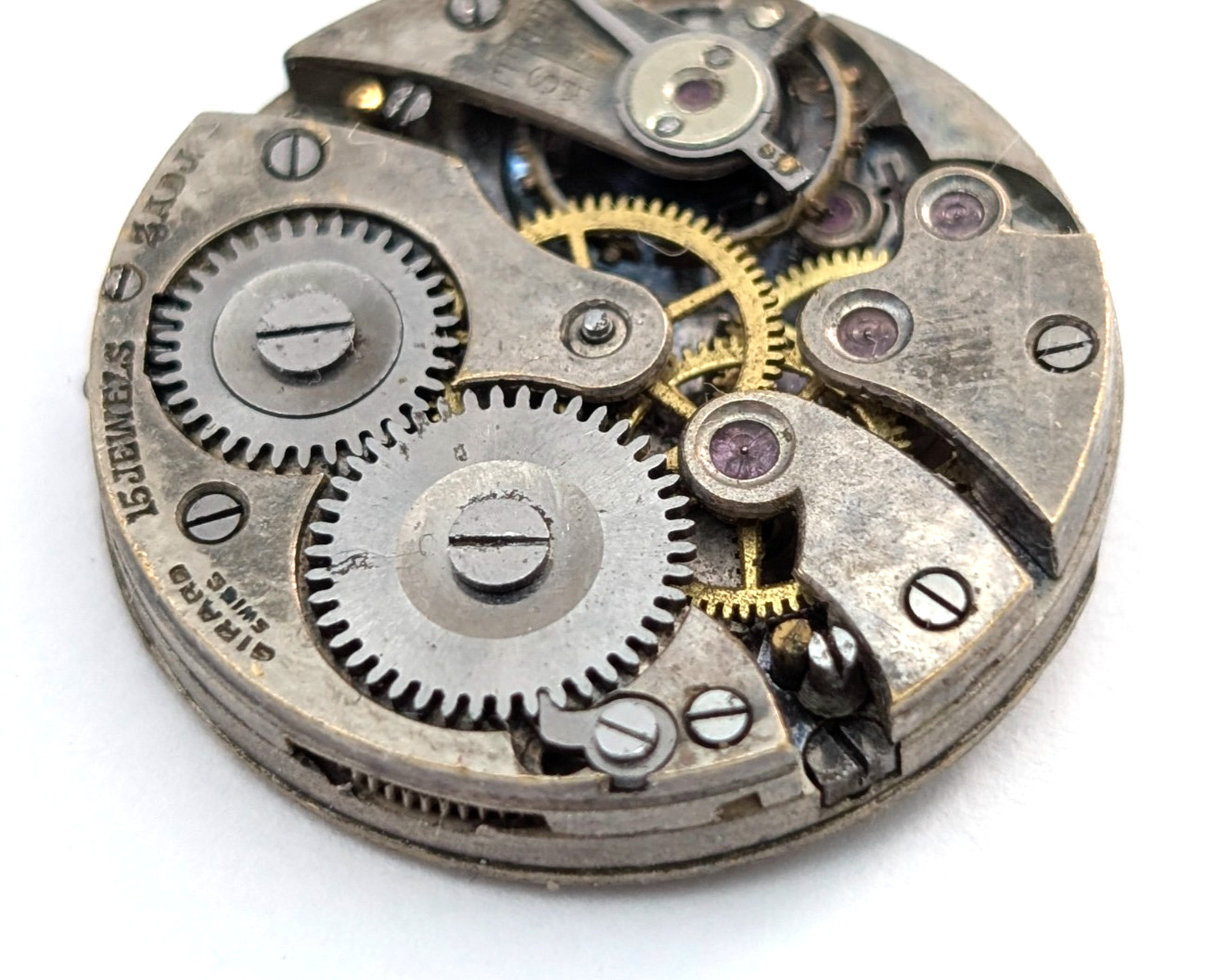 GIRARD 15j Art Deco Textured Dial Ladies 24mm Swiss Watch Movement PARTS REPAIR