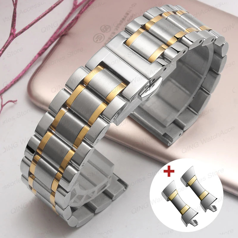 12-24mm Solid Stainless Steel Watch Band Strap Flat Arc End Butterfly Clasp Univ