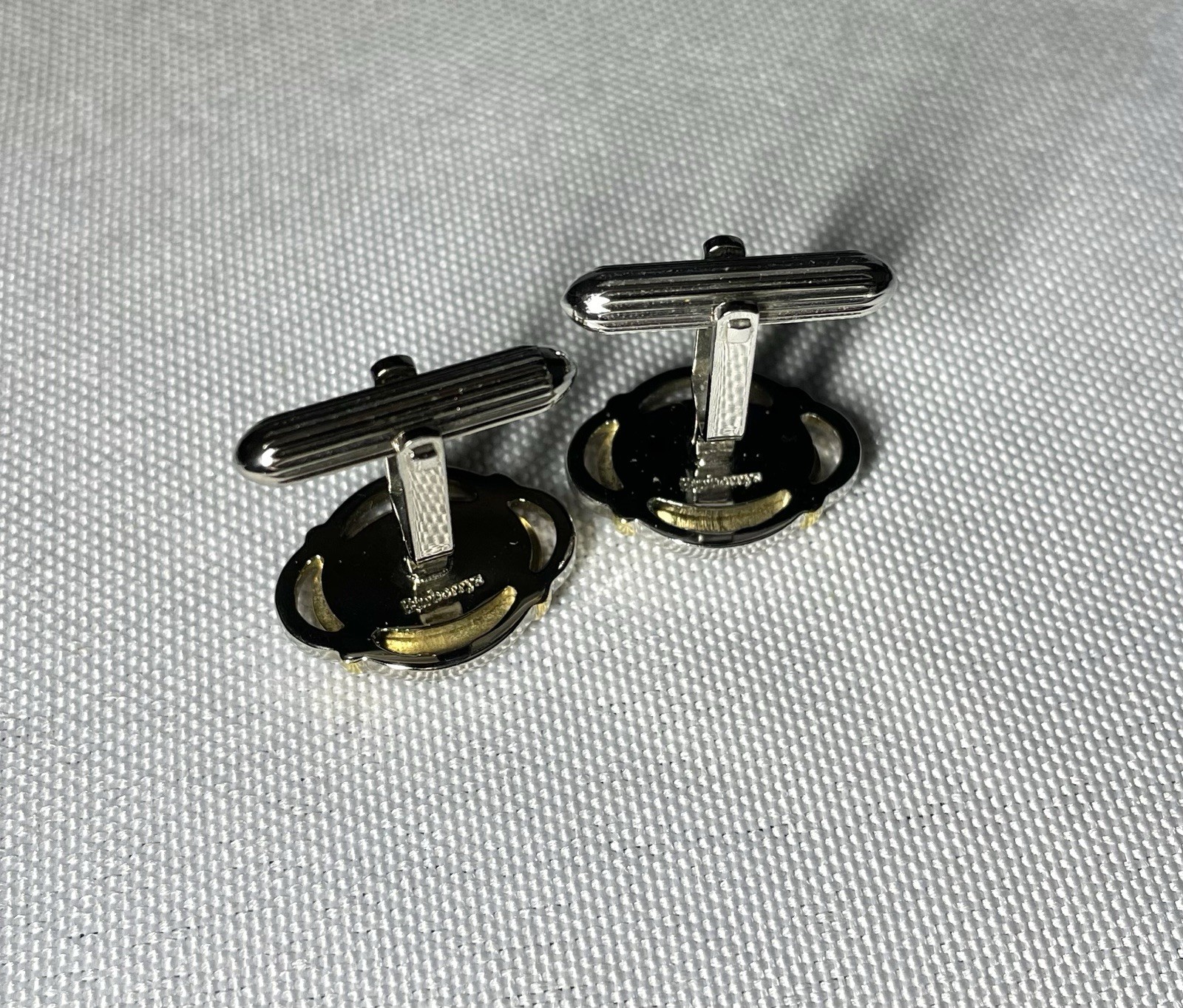 Auth [Beautiful] Burberry Equestrian Knight Logo gold&silver&Orange Cufflinks