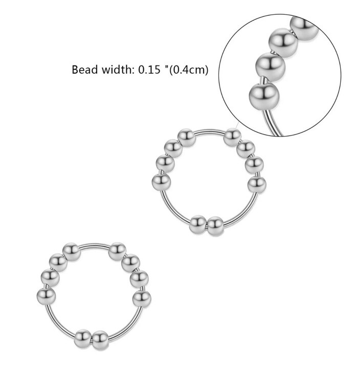 925 Sterling Silver w/ 10 Beads Womens Mens Gift Spinner Fidget Rings 8.75 New