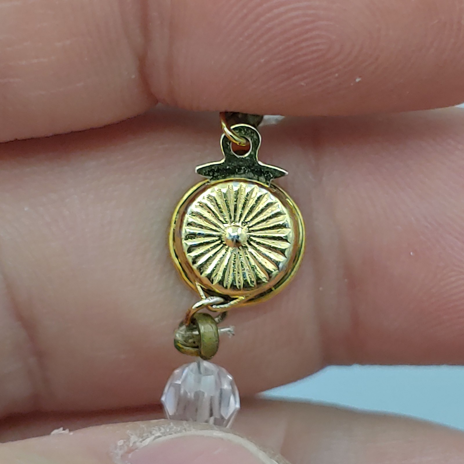 Diamond Quartz Crystal Necklace 12k GF 18″ 5mm Round Filigree Vintage