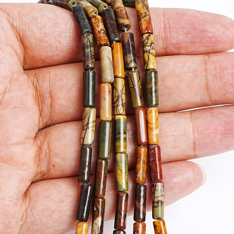 4X13MM Unique Natural Multicolor Picasso Jasper Stone Tube Beads AAA Loose Beads