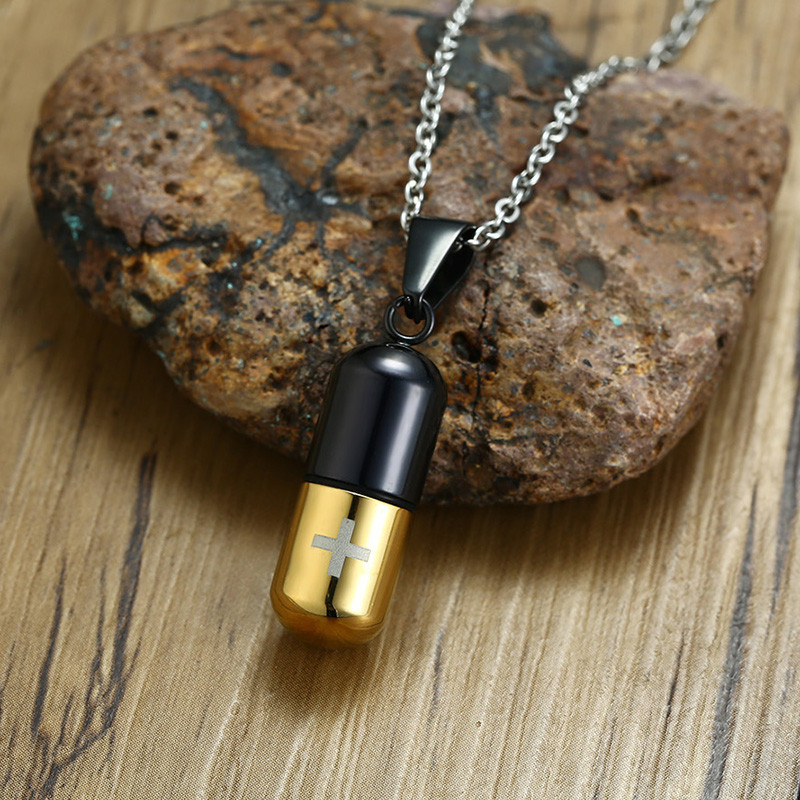 Medical Cross Pill Container Holder Pendant Necklace Choker Gift Stainless Steel