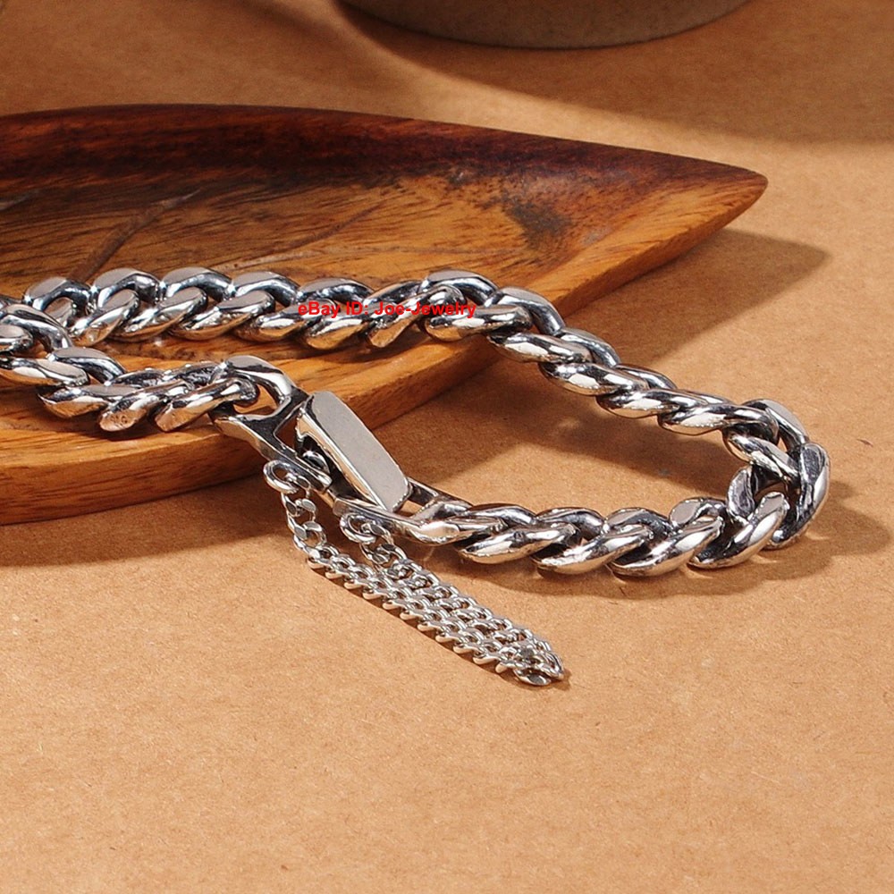 Real 925 Sterling Silver 8mm Curb Link Men’s Bracelet 6.7-8.26inch 23-34g