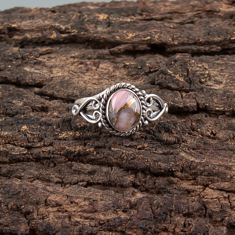 Oval Pink Opal Turquoise 925 Sterling Silver Promise Bezel Set Band Ring Jewelry
