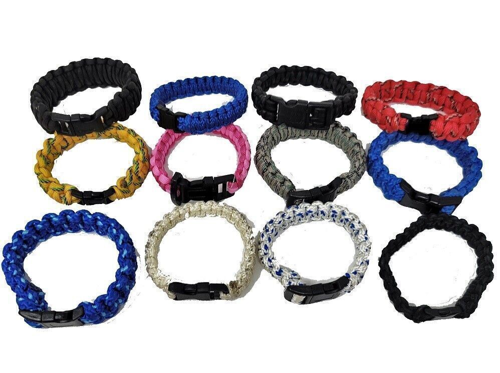Lot of 12 Paracord Bracelet Red White Blue Pink black yellow Grey NEW