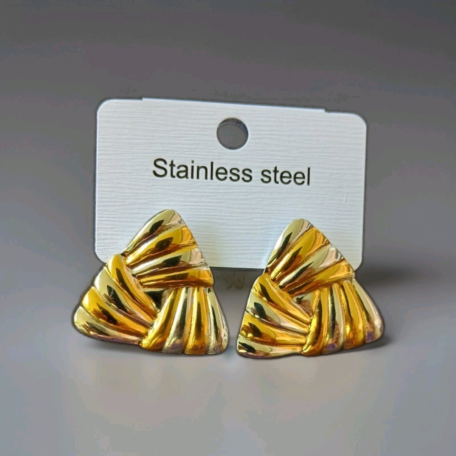 Gold & Silver Tone Stainless Steel Triangle Stud Earrings