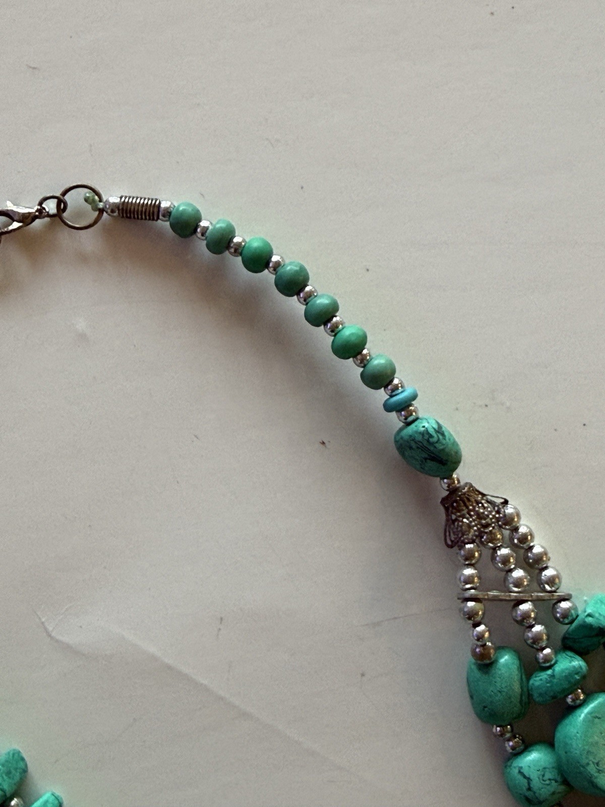 Turquoise Beaded Multi-Strand Layered Statement Necklace Silver Tone Lobster