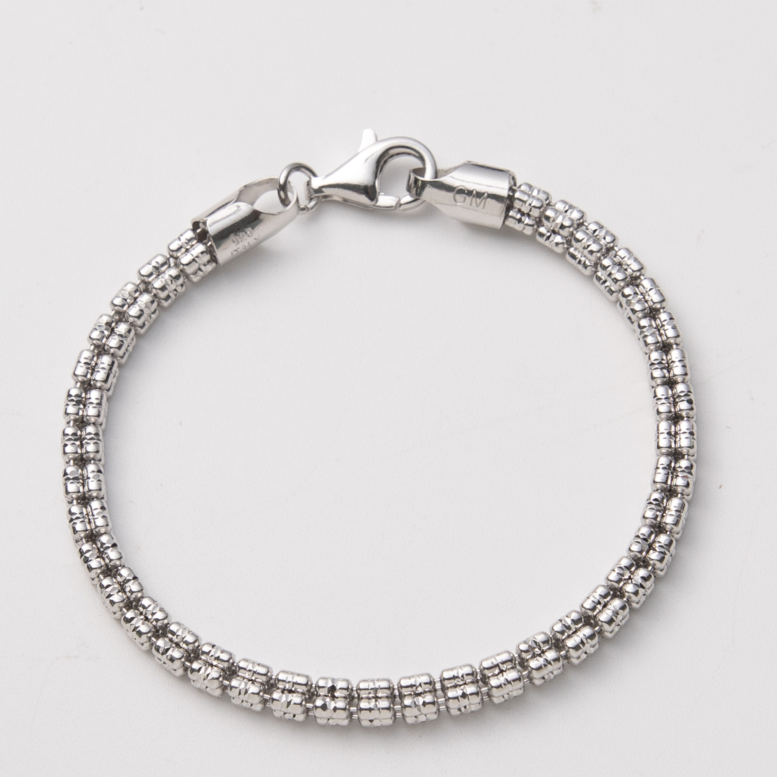 4mm Rhodium Diamond-Cut Ice Link Chain Bracelet Sterling Silver 925 All Sizes