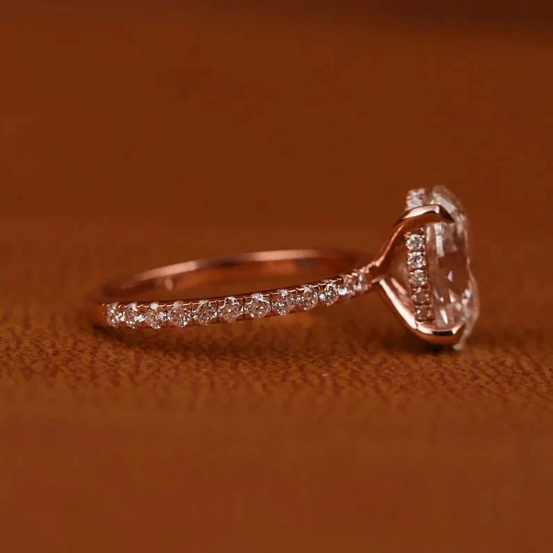 Women Oval Cut Diamond Ring Lab Grown 3.5 Ct 14k Rose Gold IGI Certified VVS E F