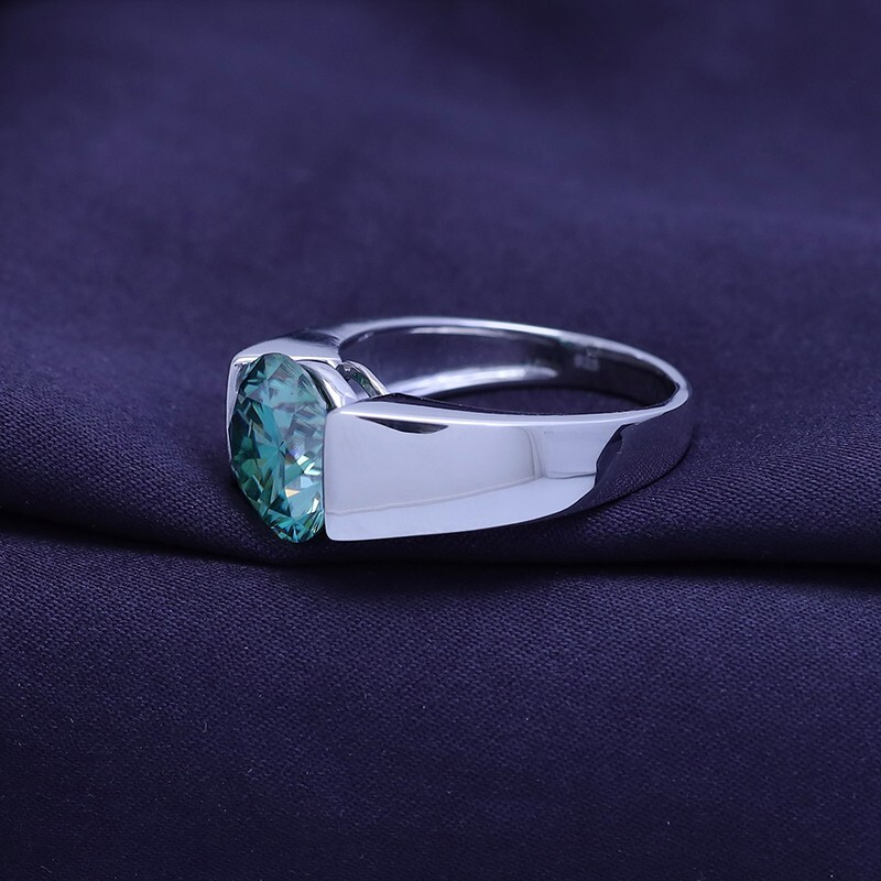 3.00 Ct Round Green Moissanite Men’s Engagement Ring In 14K White Gold Plated