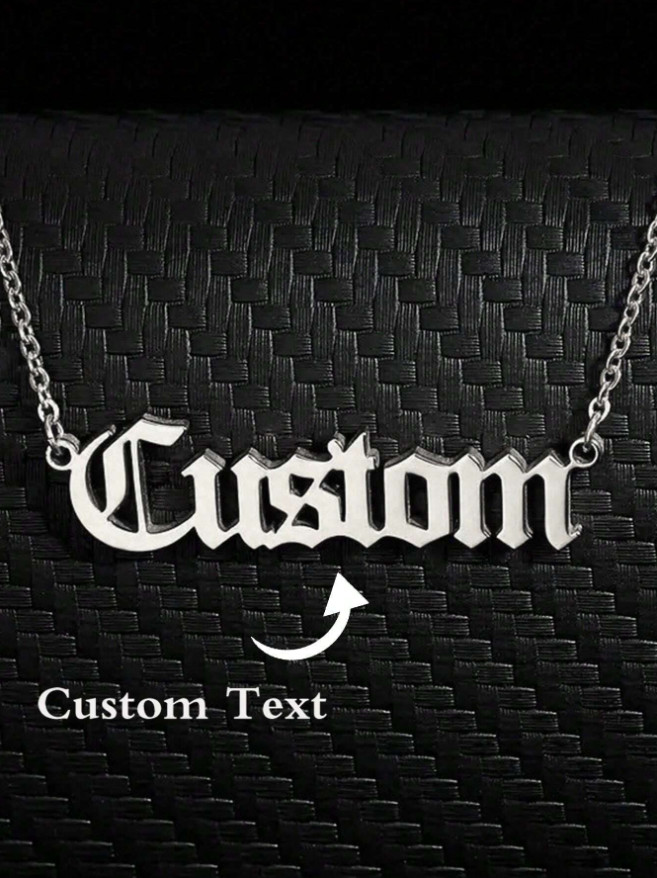 Custom Old English Font Name Necklace Link Chain Lobster Clasp Rose Gold Silver