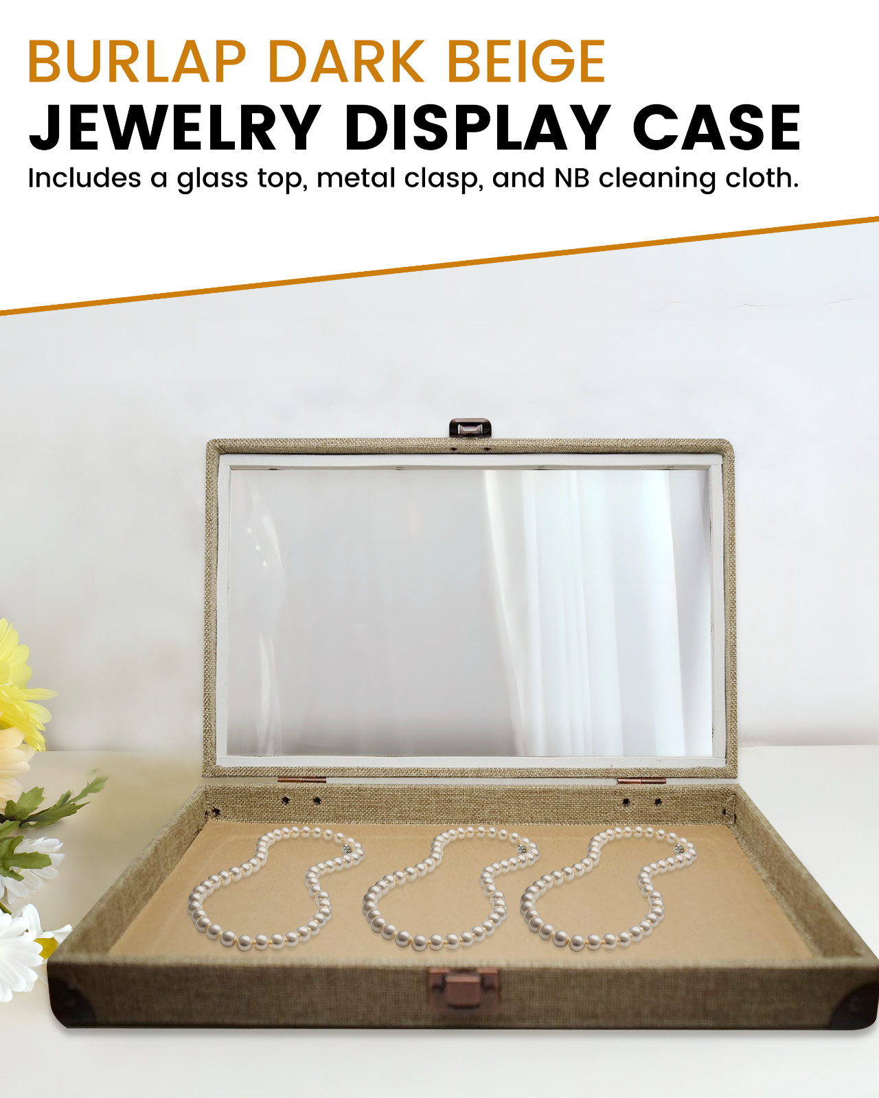 Novel Box Glass Top Black Leatherette Metal Clasp Jewelry Gem Display Case