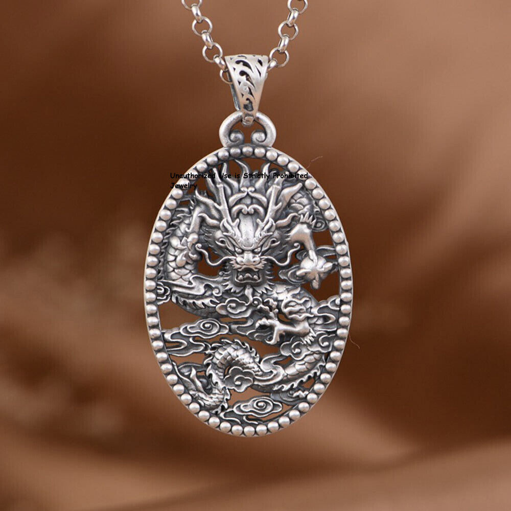 Pure S999 Fine Silver 999 Men Women Lucky Dragon Pendant 25-26g 56*31mm