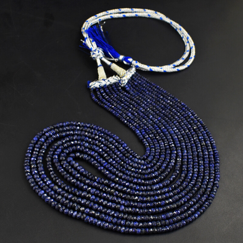 Royal 479 Cts Earth Mined 7 Line Blue Sapphire Faceted Beads Necklace JK 06K575