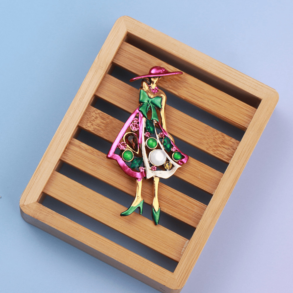 Elegant Rhinestone Enamel Lady Brooch Pin, Ideal for Daily Wear Accessory