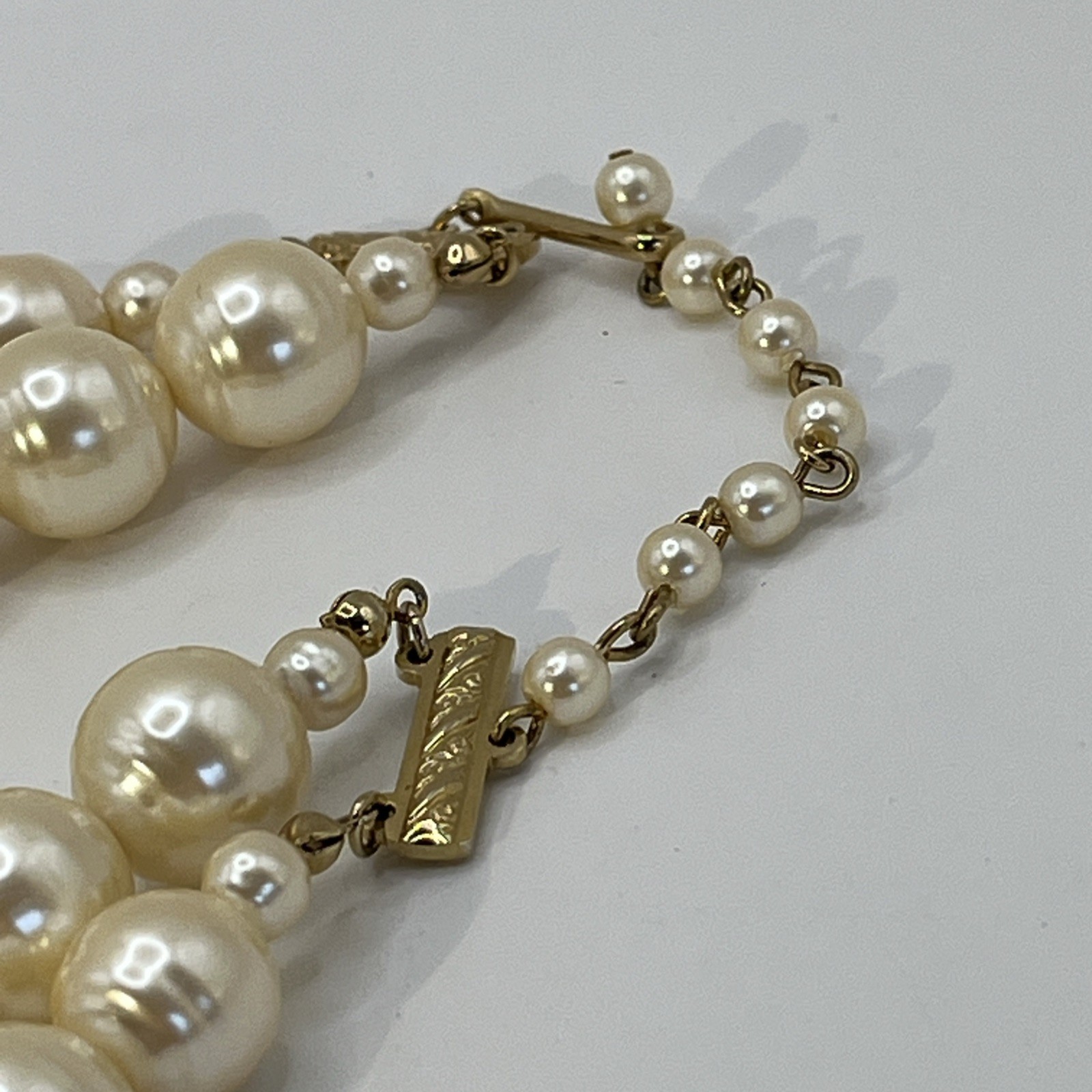 Vintage Champagne Cream Faux Ringed Pearl 2 Strand Necklace Large Pearls