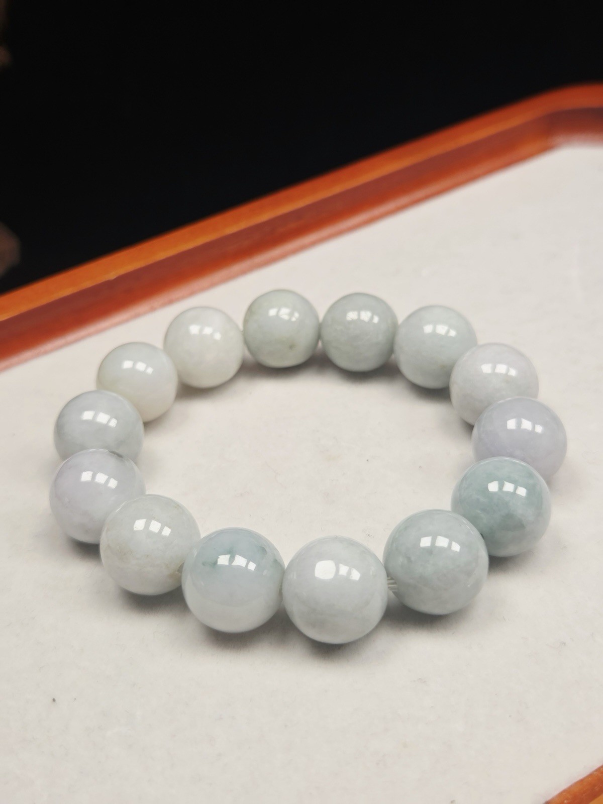13.4mm Natural Burmese Jadeite Bracelet – Premium Translucent Jade Bead Cuff