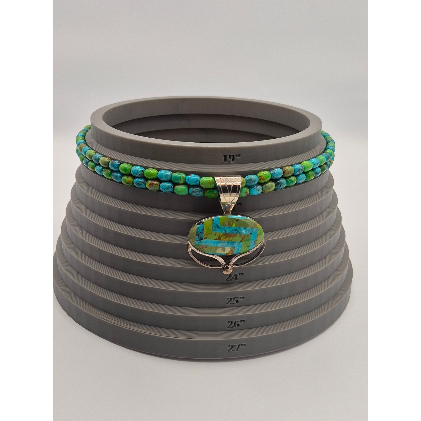 Vintage Jay King Necklace Turquoise Green Mojave Inlay Pendant Double Strand 925