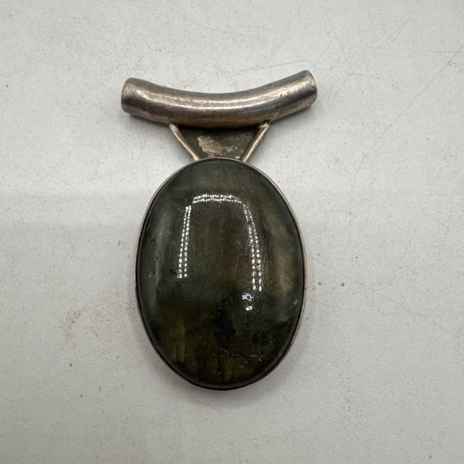 Vintage Navajo Sterling Silver Pendant W/ Large Oval Labradorite Gemstone 13.5g