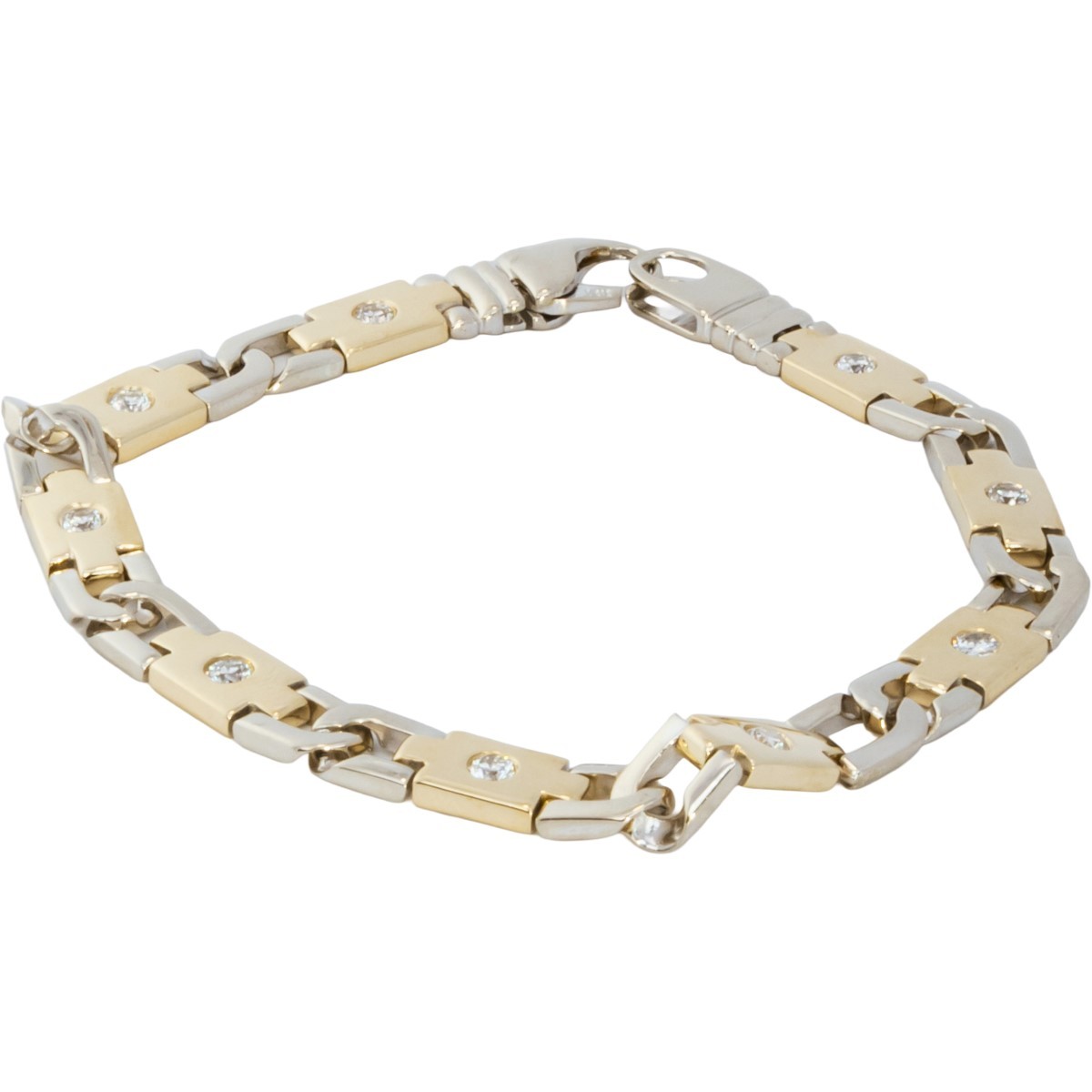 Gold-Diamond Bracelet 9 Diamonds .90 Carat T.W. 14K 2 Tone Gold 14.4 (B06010158)