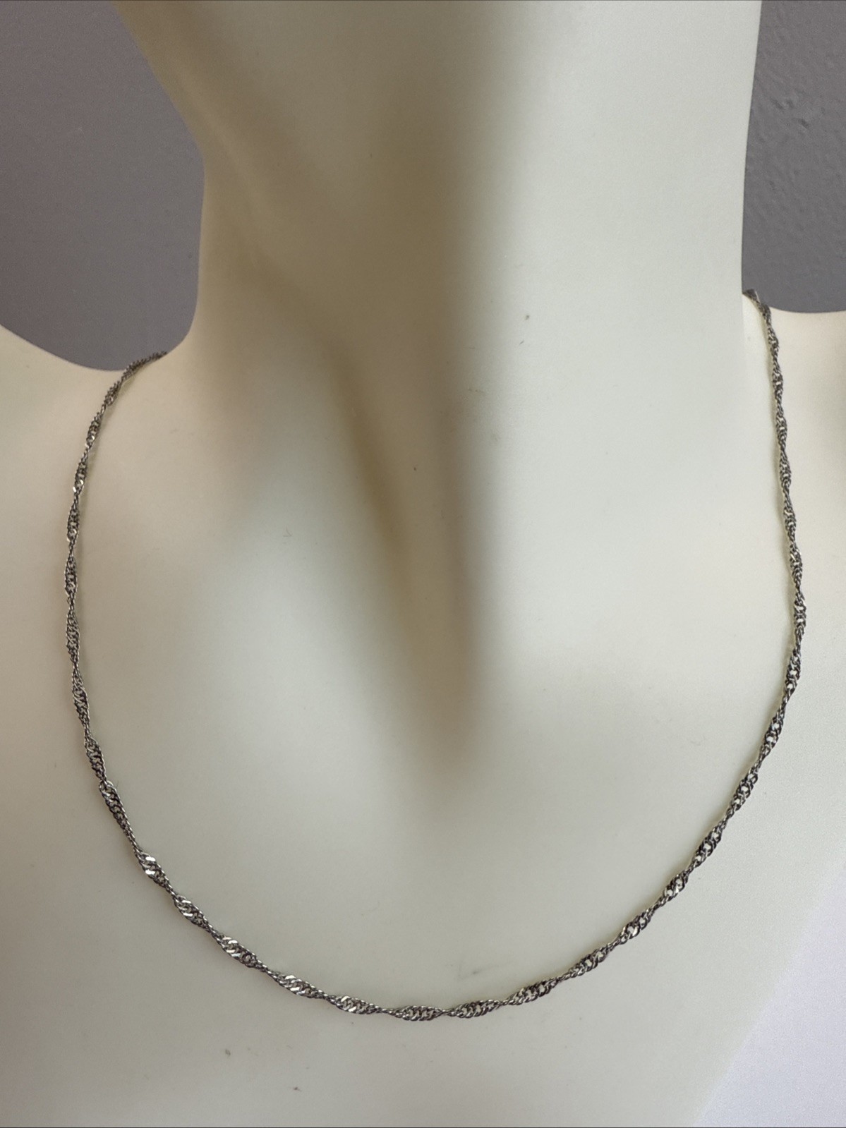 18K White Gold PLATED GP Twist Chain Necklace 38CM | 15” 1.8mm 1.28g