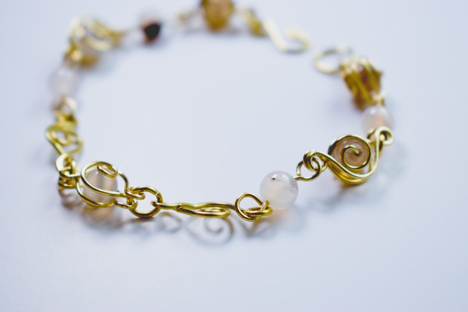 Swirl Brass Bracelet with Agate Beads