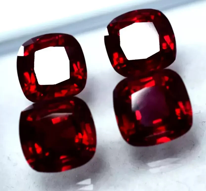 40 Ct+ 4 Pcs Natural Certified Myanmar Burma Red Ruby Cushion Loose Gemstone