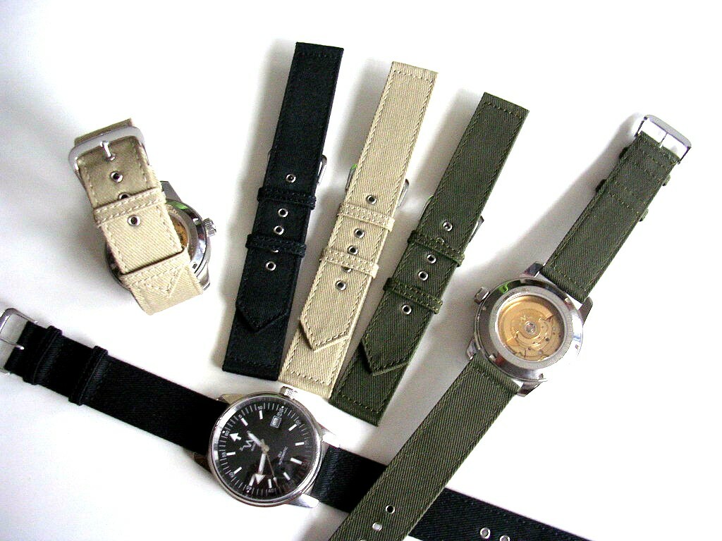 16mm Black Canvas WWII 2pc Military watchband strap MoD nato IW SUISSE 18 20 usa
