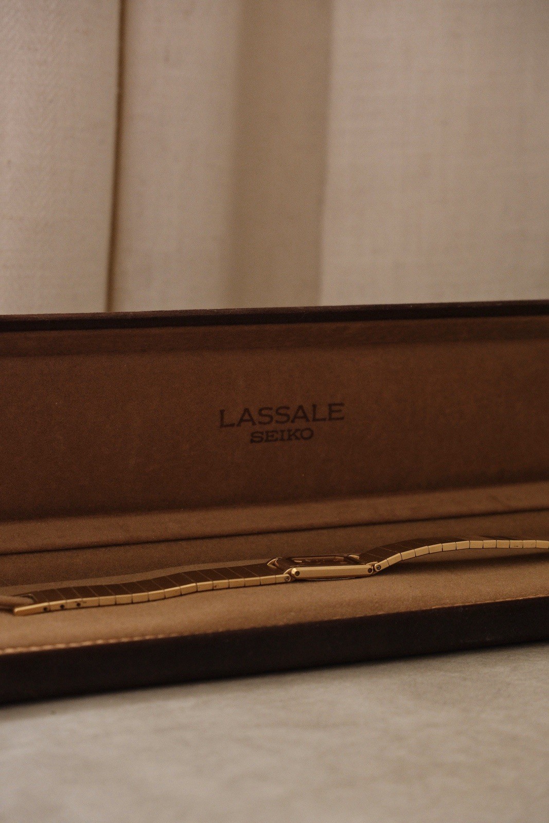 90s Vintage Ladies Ultra Thin Tank Lassale Seiko Gold Plated Watch in Box