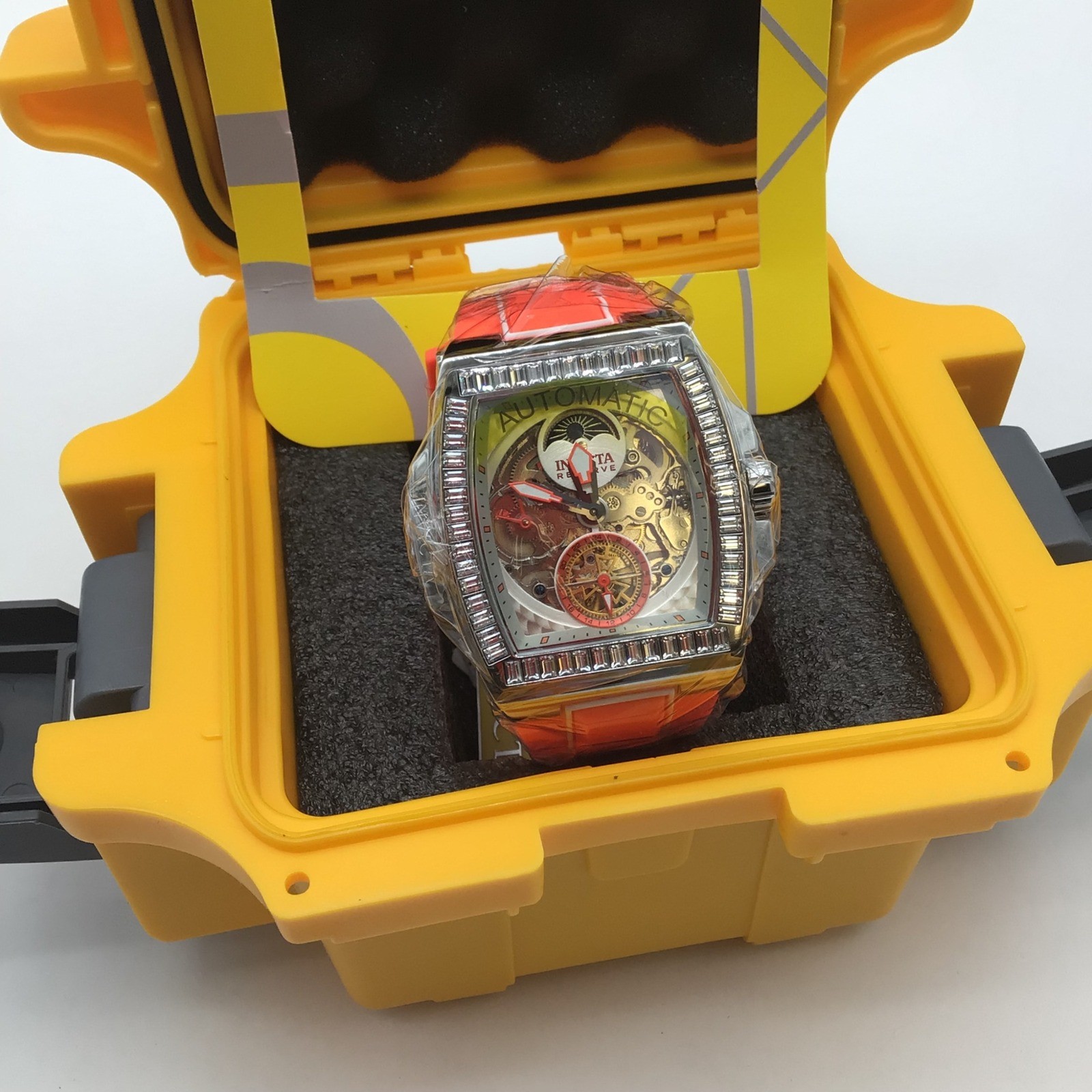 Invicta S1 Rally Diablo Automatic Skeleton Watch Orange Strap Crystal Bezel NEW