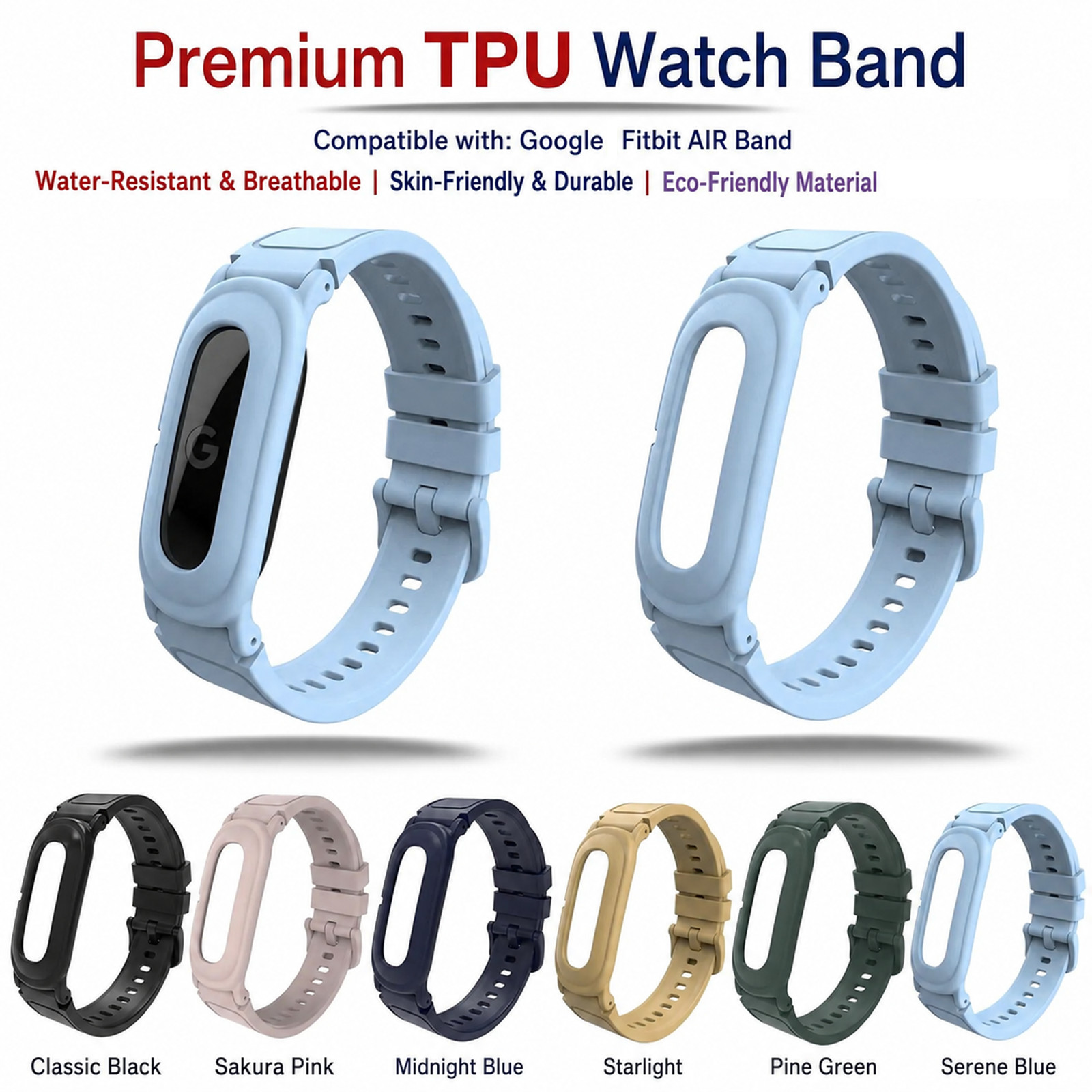 For Google Fitbit Air 2026 Silicone Adjustable Sports Loop Band Strap TPU Case