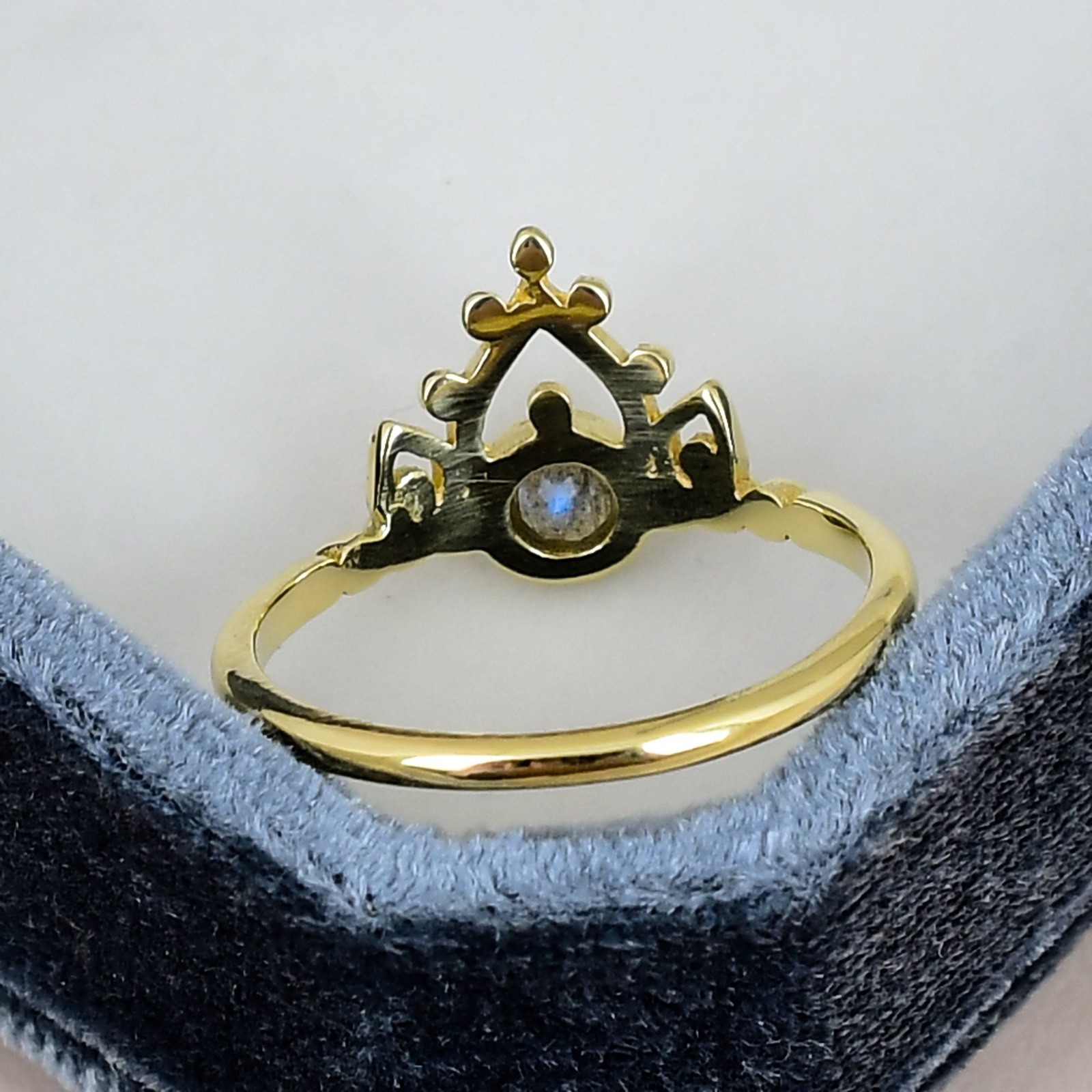 Labradorite Crown Ring 18K Gold Plated 4mm Round Gemstone Minimalist Ring