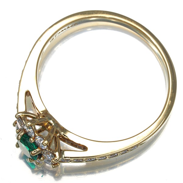 Auth Tiffany&Co. Ring Emerald Diamond Flora Continuous Row US6-6.25 18K YG