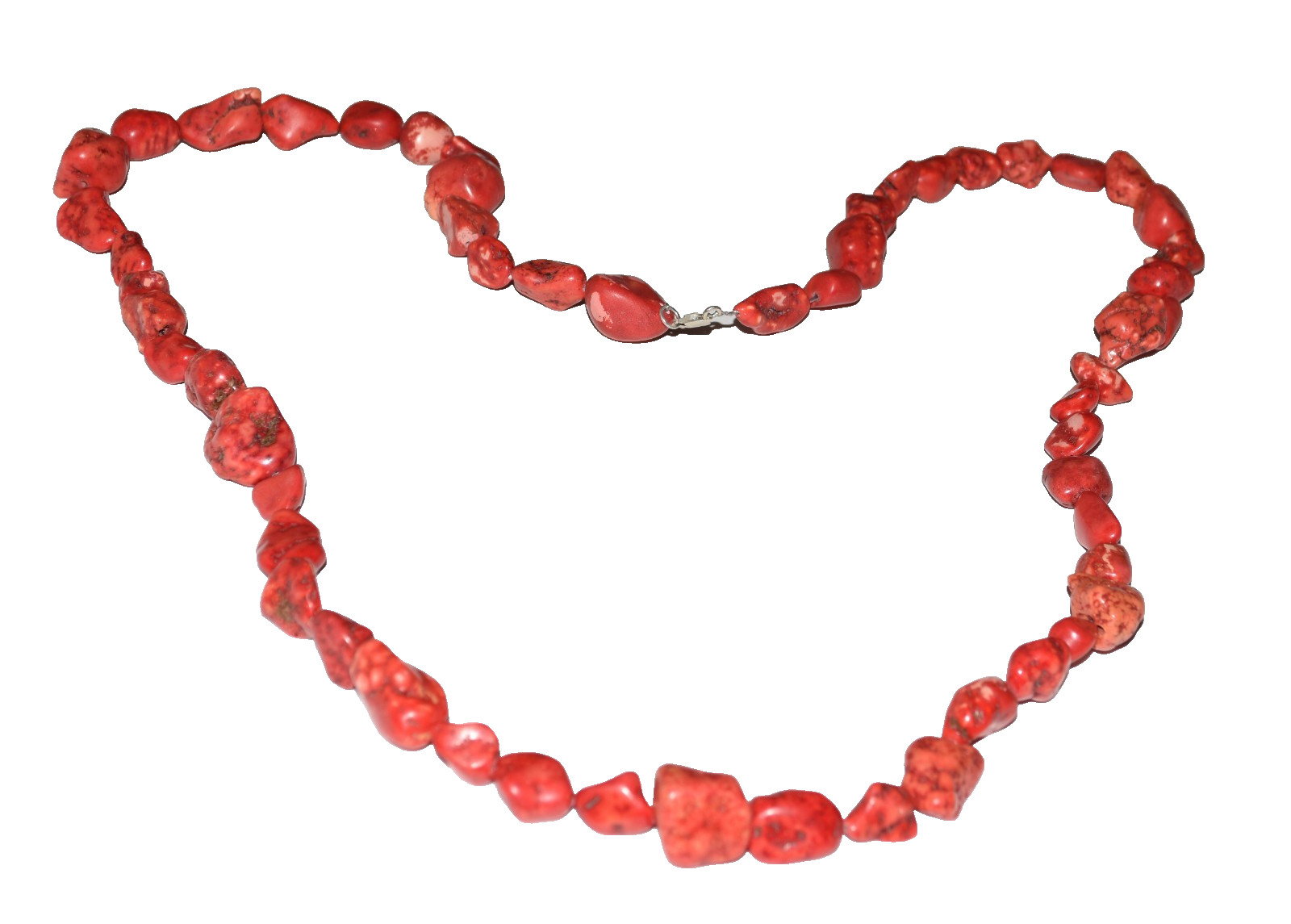 Vintage Red Dyed Stones Irregular Shaped Various Size Chunky Stones 32″ Necklace