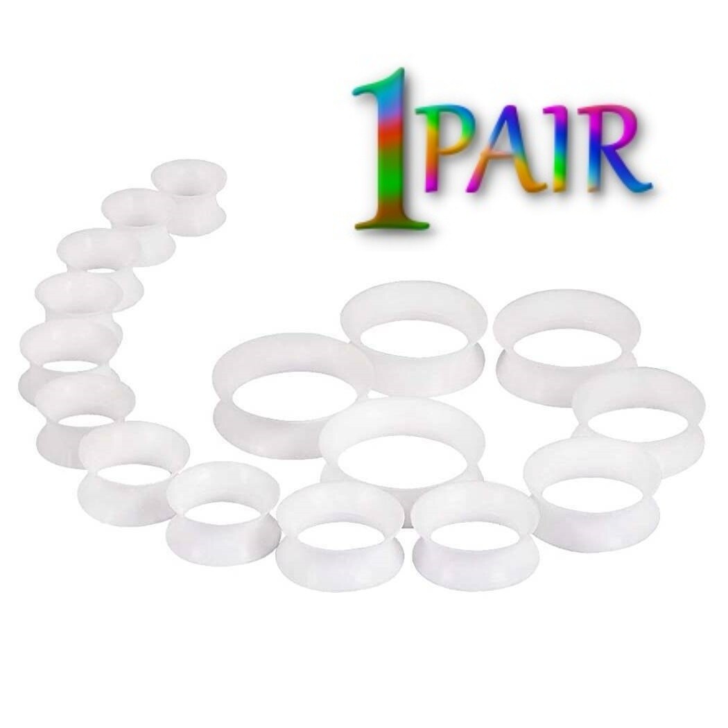 Pair 26MM-40MM SILICONE EARSKIN TUNNELS Double Flare Gauges Ultra Thin Ear 1211