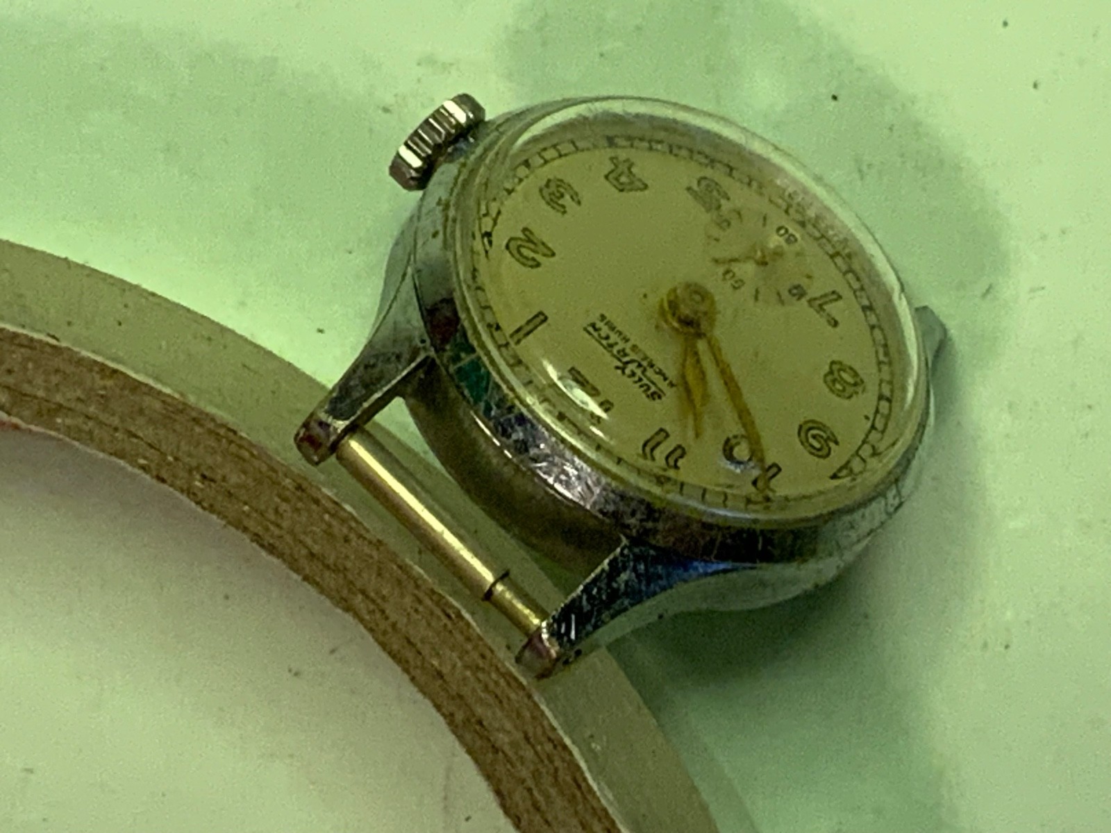 sully watch swiss made fond acier inoxydable 0669 ANCRE 15 RUBIS & baby handRARE
