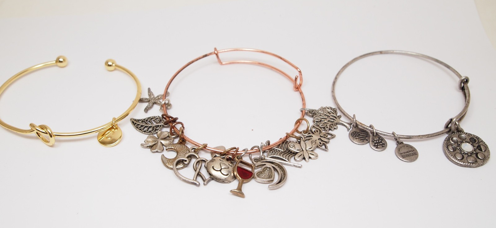 3pc Cuff Charm Bangle Bracelet w/ Charms