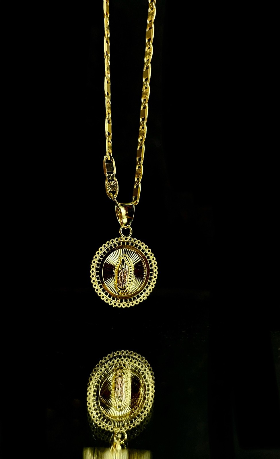 Minimalist Virgen de Guadalupe Necklace Pendant 17×15 for Womens Valentino Chain