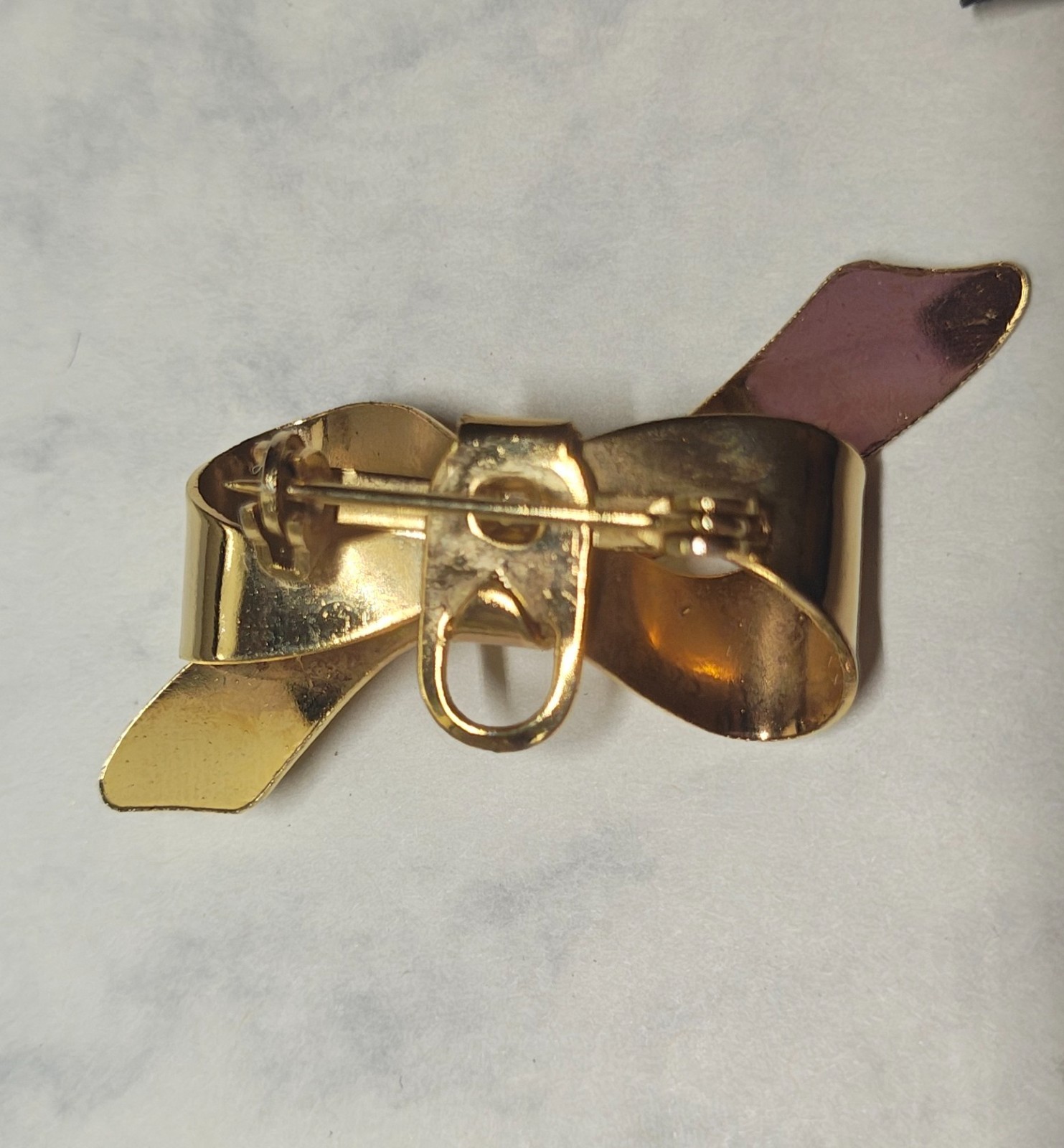 Vintage Gold Tone Ribbon Bow Scarf Clip Slide Slider Classic Retro Dress Sash